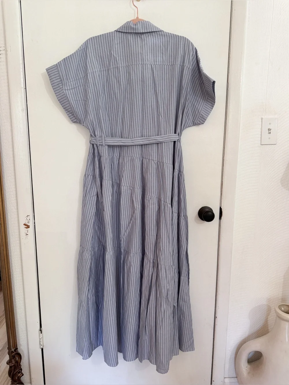 Baltic Born Blue Striped Button-Front Maxi Dress with tie belt XL NWT - Picture 4 of 6